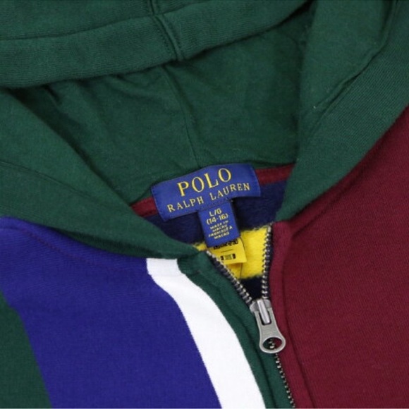 POLO RALPH LAUREN • Big Pony Patchwork Fleece Logo Hoodie Sweatshirt - Picture 6 of 6